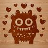 A vector graphic image featuring a small, playful monster character in a Halloween setting.