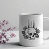 Free SVG Clip Art: Gothic Rose Design A stylized illustration of a Gothic-style skull with intricate details, surrounded by a floral motif featuring a single rose.
