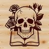 Rose Adorned Skull Motif Vector Art A stylized skull design featuring a rose-adorned Gothic-inspired motif.