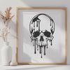 Dripping Skull Gothic Icon Illustrated skull with dripping liquid in a gothic style, suitable for Halloween designs.