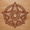 Pentagram Ornament Vector Graphic Ornate illustration of witchcraft symbols, including a pentagram, with gothic flair.
