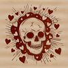 A stylized skull design featuring love hearts, suitable for various digital and craft applications.