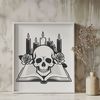 Beautiful SVG Design Element - Stylized Skull A stylized illustration of a Gothic skull surrounded by various elements, suitable for crafting and design projects.