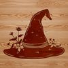 Whimsical Witch's Accessories A illustration of a witch's hat and wand, evoking the mysticism of magic and spellcasting.