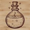 A stylized illustration of a witch's potion bottle, surrounded by mystical symbols and elements of magic.
