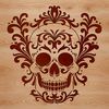 Free Halloween Skull Clip Art Design A stylized illustration of an ornate skull with intricate details, suitable for use in tattoo designs or as clip art.