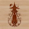 A detailed illustration of a witch practicing magic in an ornate setting with gothic elements.