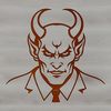 Evil Horned Icon A graphic illustration of the devil with horns and a pitchfork, suitable for Halloween decorations or creative projects.