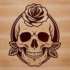 Gothic Skull Design with Floral Details Gothic style skull design with intricate details and floral elements, ideal for Halloween decorations or vector art projects.