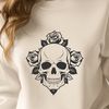 Ornate Rose Motif Skull Icon A stylized, ornate skull with a rose motif, suitable for vector design projects.