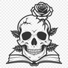 Stylized Skull Clip Art A stylized illustration of a skull surrounded by intricate details, suitable for various designs and crafts.