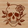 Stylized Rose Motif Skull SVG A stylized gothic skull design with a floral rose motif, suitable for various digital applications and crafting projects.