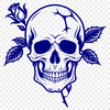 Beautiful Rose Adorned Skull Clip Art A digital illustration of a Gothic-style skull surrounded by intricate details, suitable for various design projects.