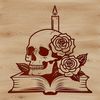 Gothic Floral Skull Decorations A gothic-style skull surrounded by a floral rose motif, ideal for Halloween decorations or designs.