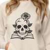 Free SVG Skull Design with Roses A detailed illustration of a skull with floral motifs in a Gothic style.