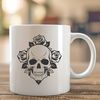 Intricate Black Rose Skull Illustration A stylized Gothic-inspired skull design with intricate details, suitable for various cutting machines and laser cutters.