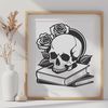 Medieval Gothic Skull Ornament A stylized illustration of a skull with ornate details, reminiscent of medieval art.