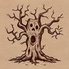 Spooky Tree Illustration A spooky tree illustration with intricate details, suitable for vector design projects.