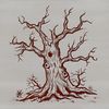 Spooky Tree Silhouette at Halloween A spooky tree silhouette with glowing eyes and bats flying in the night sky, perfect for a witchcraft-inspired design.