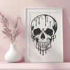 Eerie Dripping Skull Graphic A 2D illustration of a dripping skull with eerie details, suitable for Halloween-themed designs.