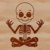 2D Skeleton Illustration A 2D illustration of a seated human skeleton with bony details.