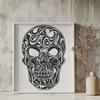 A 2D illustration of a skull in various colors, suitable for custom tattoo designs or decorative art.