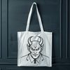 Fiery Landscape Devil Design A detailed illustration of a horned figure in a fiery landscape, suitable for Halloween decorations and designs.