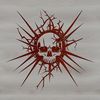 Illustrated skull with thorns, suitable for horror themes and tattoo designs.