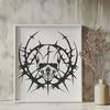 Tattoo Design Sketch with Thorns A detailed illustration of a skull with thorns, suitable for use as a tattoo design or stencil.
