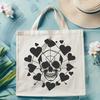 Halloween Skull with Love Hearts A skull design featuring love hearts in a Halloween-themed illustration.
