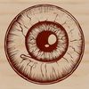 A spooky vector illustration of a witch's cauldron with a glowing eyeball floating above it.