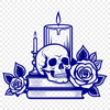Gothic Rose Skull Clip Art A classic Gothic-style skull with a rose placed on top, ready to be edited or customized in various design software.