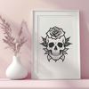 Stylized Death's Head Icon A stylized Gothic-style skull with intricate details, suitable for vector art design.