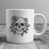 Gothic Rose Skull Artwork A decorative Gothic-style skull with intricate details and a stylized rose motif, suitable for vector design.