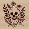 A detailed skull design featuring floral elements, suitable for vector art and tattoo design.