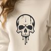 Gothic Skull Design with Drippy Effect A vector graphic design featuring a spooky, detailed skull with a drippy effect in a Gothic style.