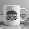 A simple illustration of a hamburger with a rounded bun and two patties.