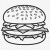 Free SVG Hamburger Clip Art Design A illustration of a classic hamburger with cheese, lettuce, and tomato on a sesame seed bun.