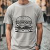 Beautiful SVG Hamburger Design A simple illustration of a classic hamburger with cheese and condiments on a round bun.