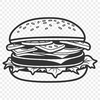 Classic Cheeseburger Graphic Design A simple illustration of a classic cheeseburger with a bun, patty, lettuce, tomato, and slice of cheese.