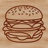 Vector Hamburger Design A detailed illustration of a classic cheeseburger with a round beef patty and various toppings on a sesame seed bun.