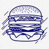 Food Icon SVG Illustration A classic hamburger design consisting of a round bun, patty, lettuce, tomato, cheese, and condiments.