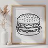 Rounded Bun Hamburger Illustration A detailed illustration of a classic hamburger with a rounded bun and a slice of cheese on top.