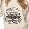 A classic American-style hamburger with cheese, lettuce, and tomato on a bun.