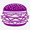 A simplified illustration of a classic cheeseburger with beef patty, lettuce, tomato, and cheese.