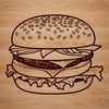 Free SVG Hamburger Clip Art A stylized illustration of a classic hamburger with a round bun and various toppings.