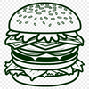 A vector illustration of a classic hamburger with lettuce and tomato on a bun.