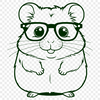 A cartoon hamster character wearing a pair of glasses, depicted in a clean vector style.