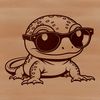 A cartoon salamander wearing sunglasses in a fun design.