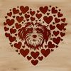 Vector Illustration of a Small White Dog with Hearts A small white dog with love hearts surrounding its head, depicted in vector format.